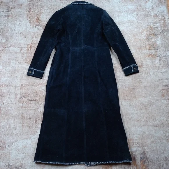 Wilsons Leather Vintage Blue Long Boho Suede Leather Coat Womdns Medium - Picture 8 of 13